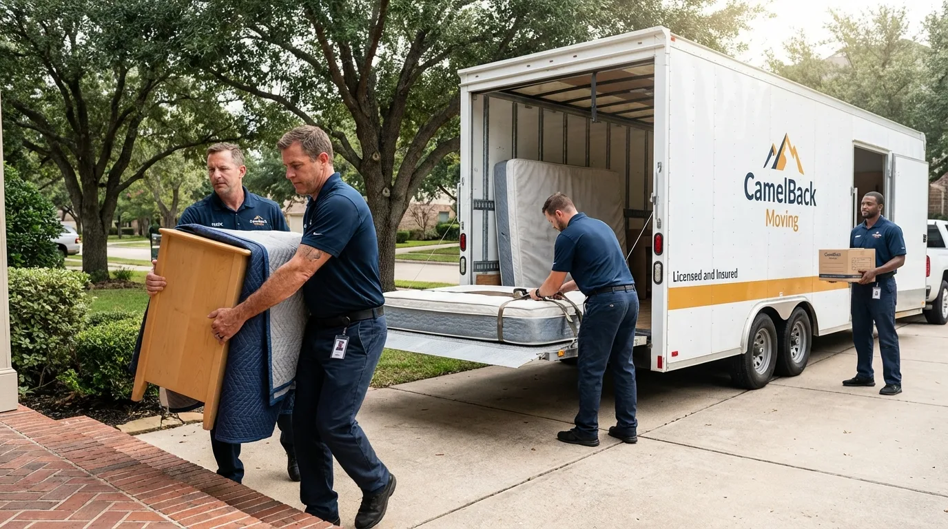 Crew loading residential truck for cross-state move from Farmington, MI
