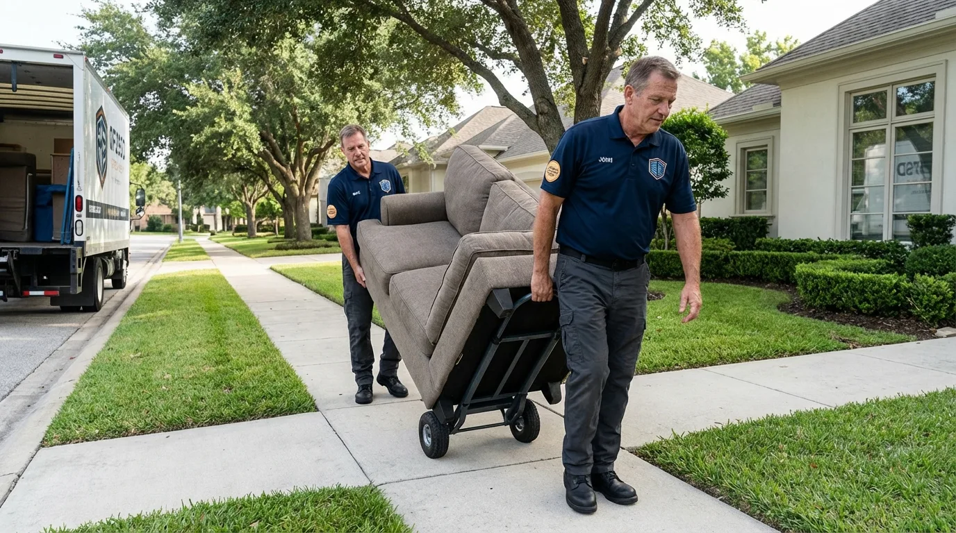 Local residential moving crew loading furniture in Farmington, MI