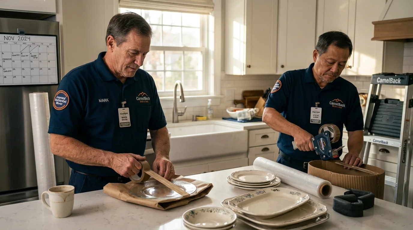 Professional crew packing kitchen dishware in Farmington, MI
